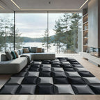 Modern Monochrome Geometric Square Grid Rug