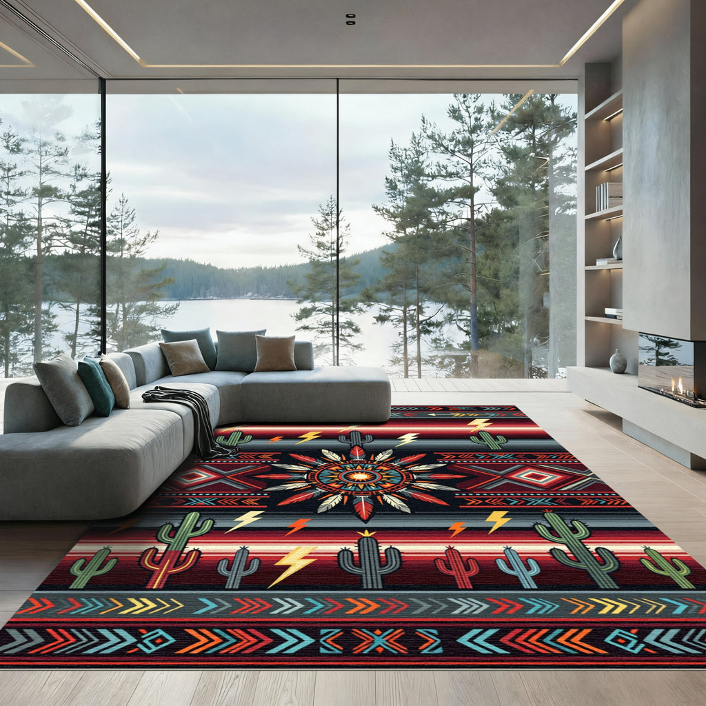 Southwestern Sunset Cactus Lightning Medallion Rug