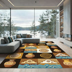 Earthy Terracotta Swirl Wave Pottery Mosaic Rug