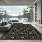 Ornate Black Floral Diamond Medallion Rug