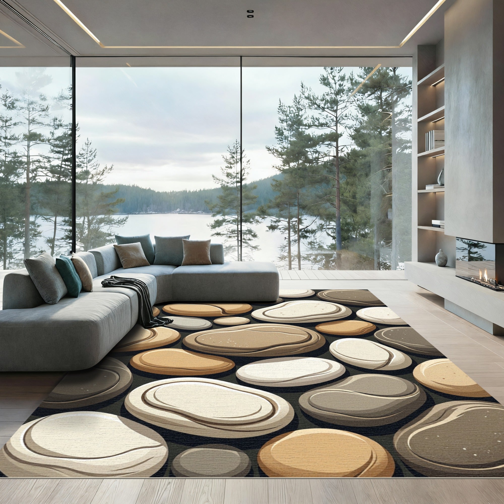 Smooth Pebble Cluster Earth Tones Rug