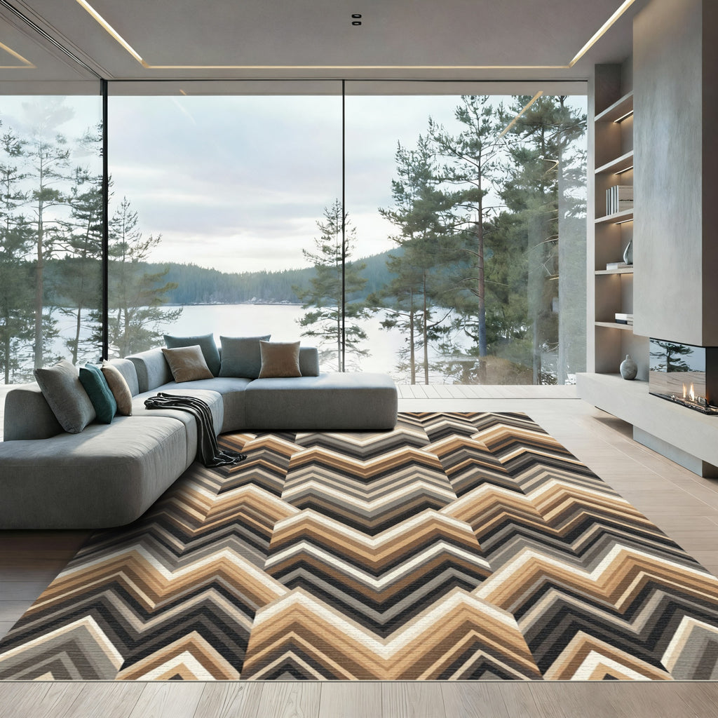 Earthy Chevron Geometric Abstract Rug