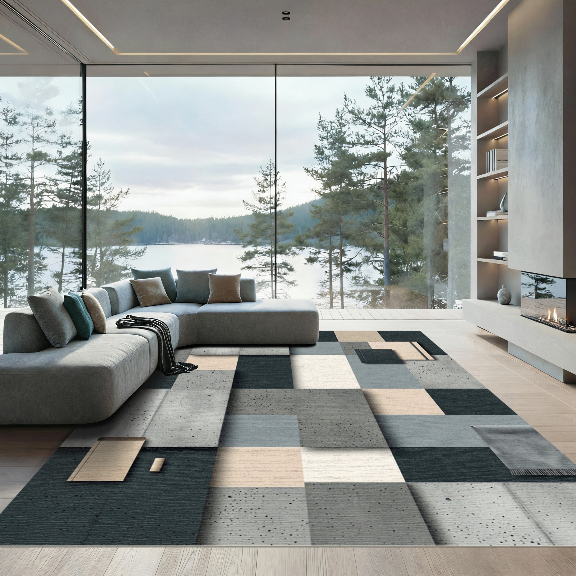 Monochromatic Concrete Block Composition Rug