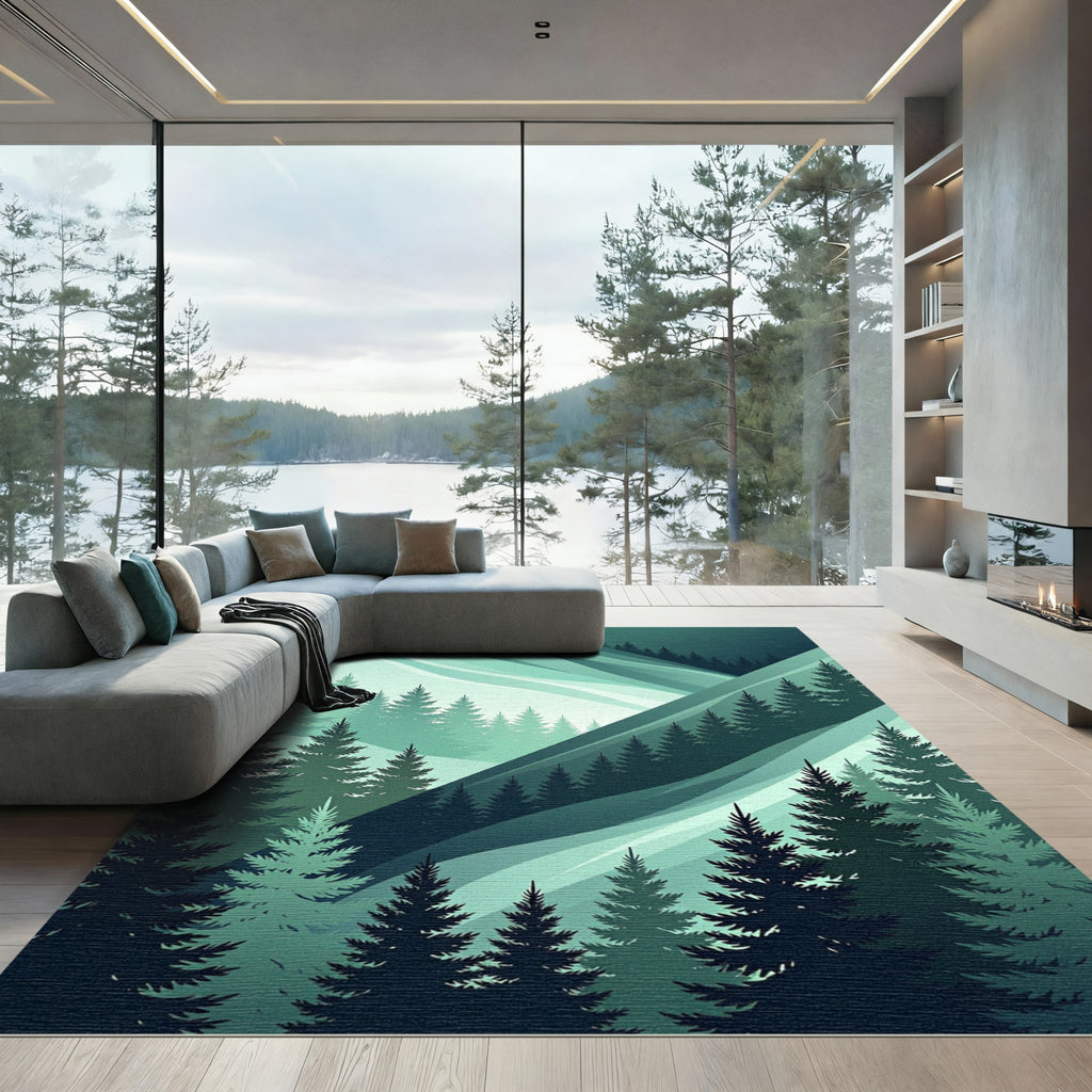 Misty Forest Mountain Gradient Rug