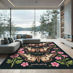 Botanical Butterfly and Pink Flower Composition Rug