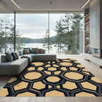 Sophisticated Charcoal Gold Geometric Hexagon Rug