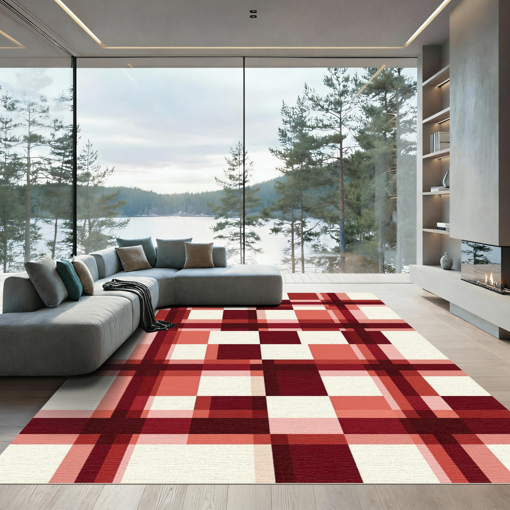 Red Checkerboard Plaid Harmony Rug