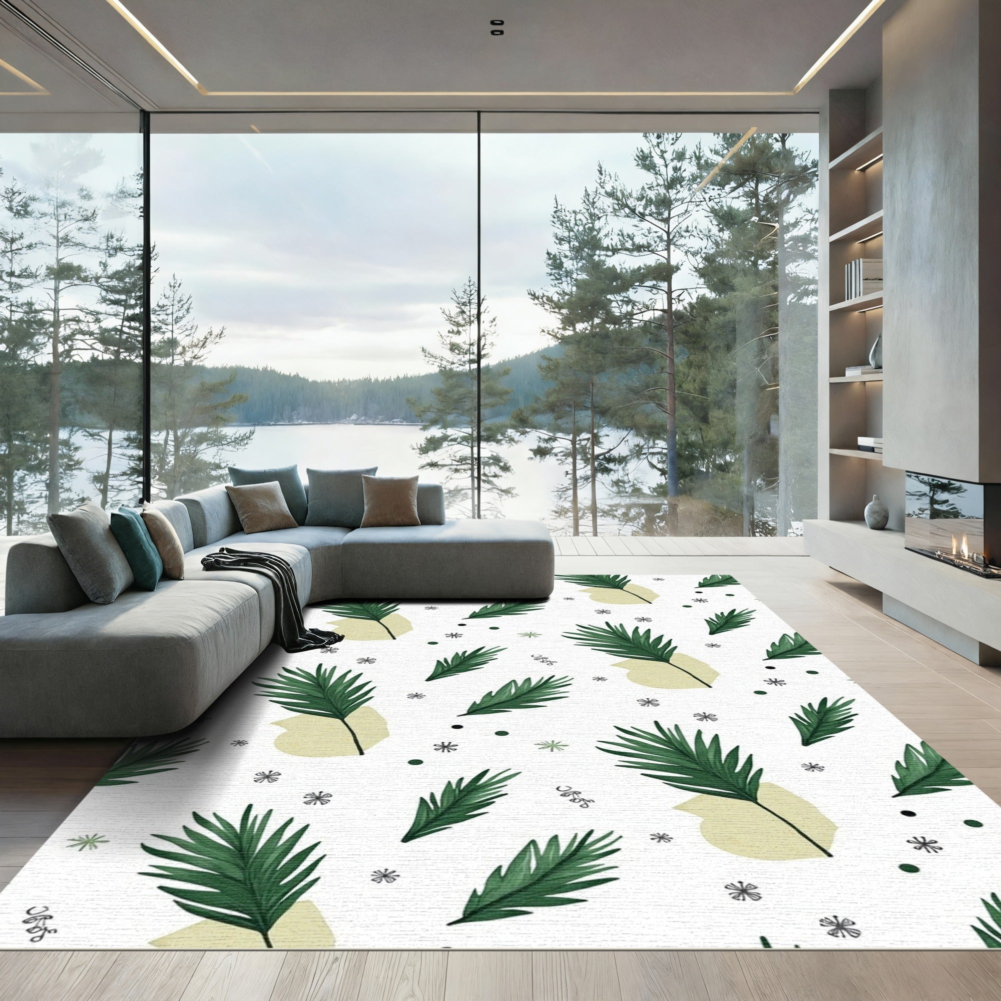 Green Palm Frond Abstract Background Rug