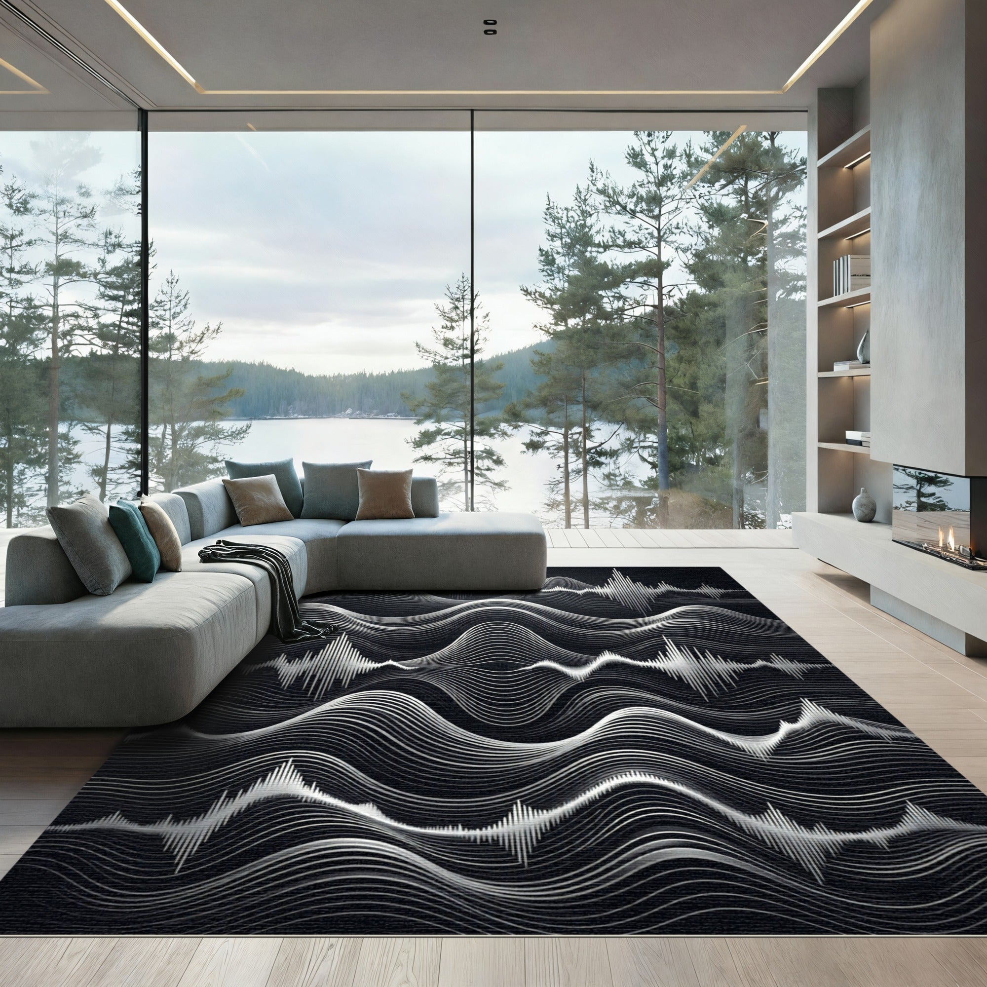 Silver Waveform Landscape Rug