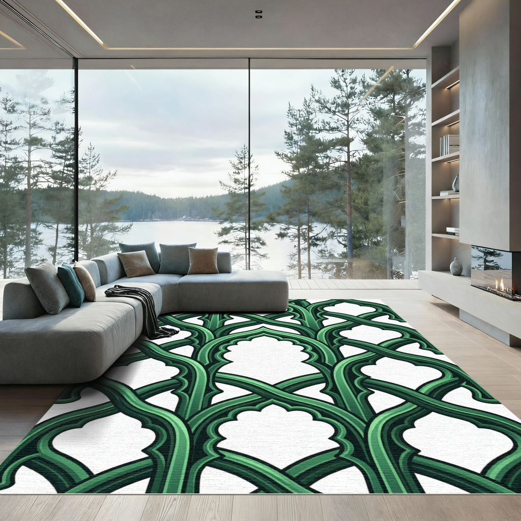 Emerald Gothic Arched Interlocking Trellis Rug