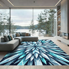 Radiant Ice Crystal Starburst Navy Blue Rug