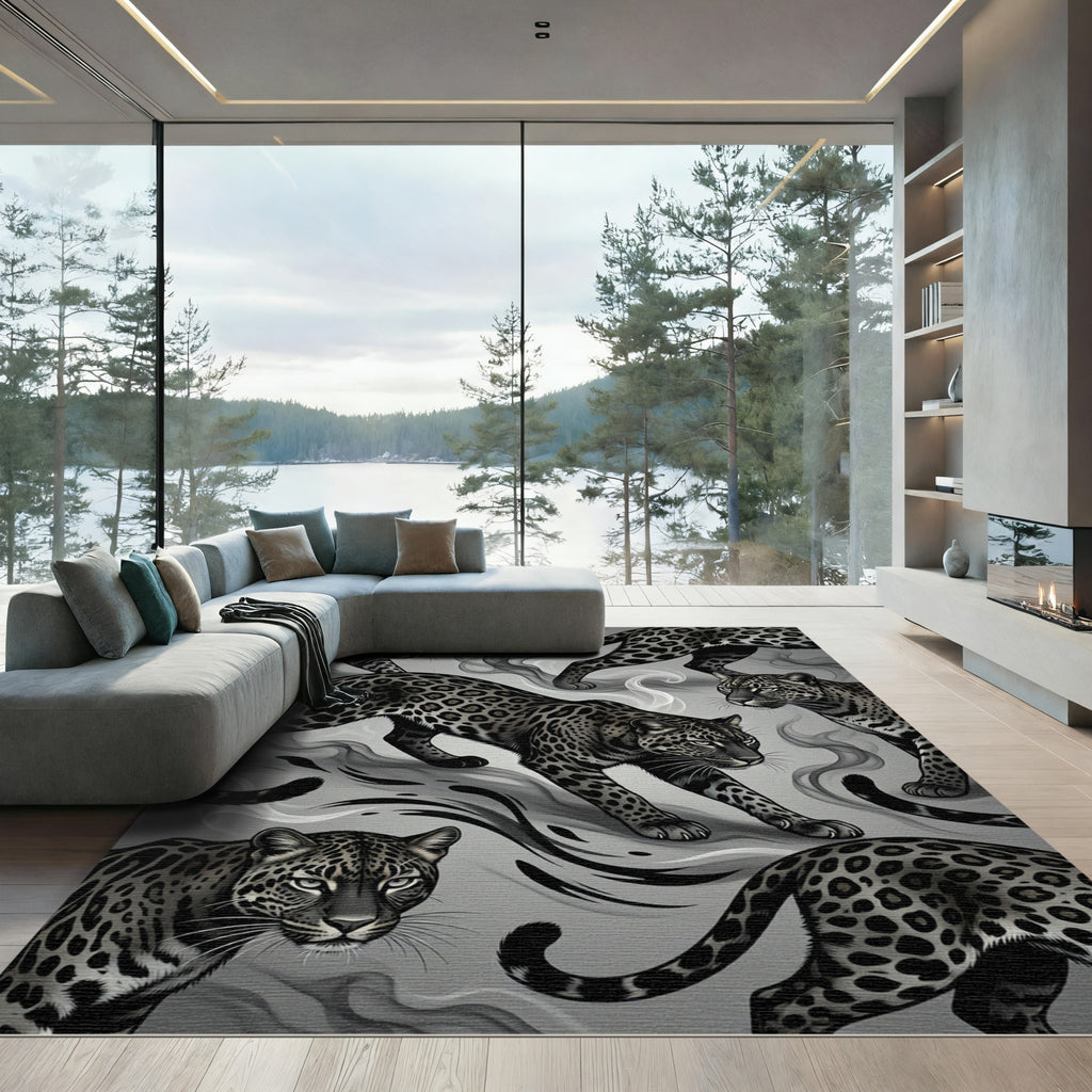 Black Gray Jaguar Smoke Composition Rug