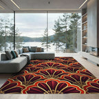Crimson Fan Art Deco Overlay Rug