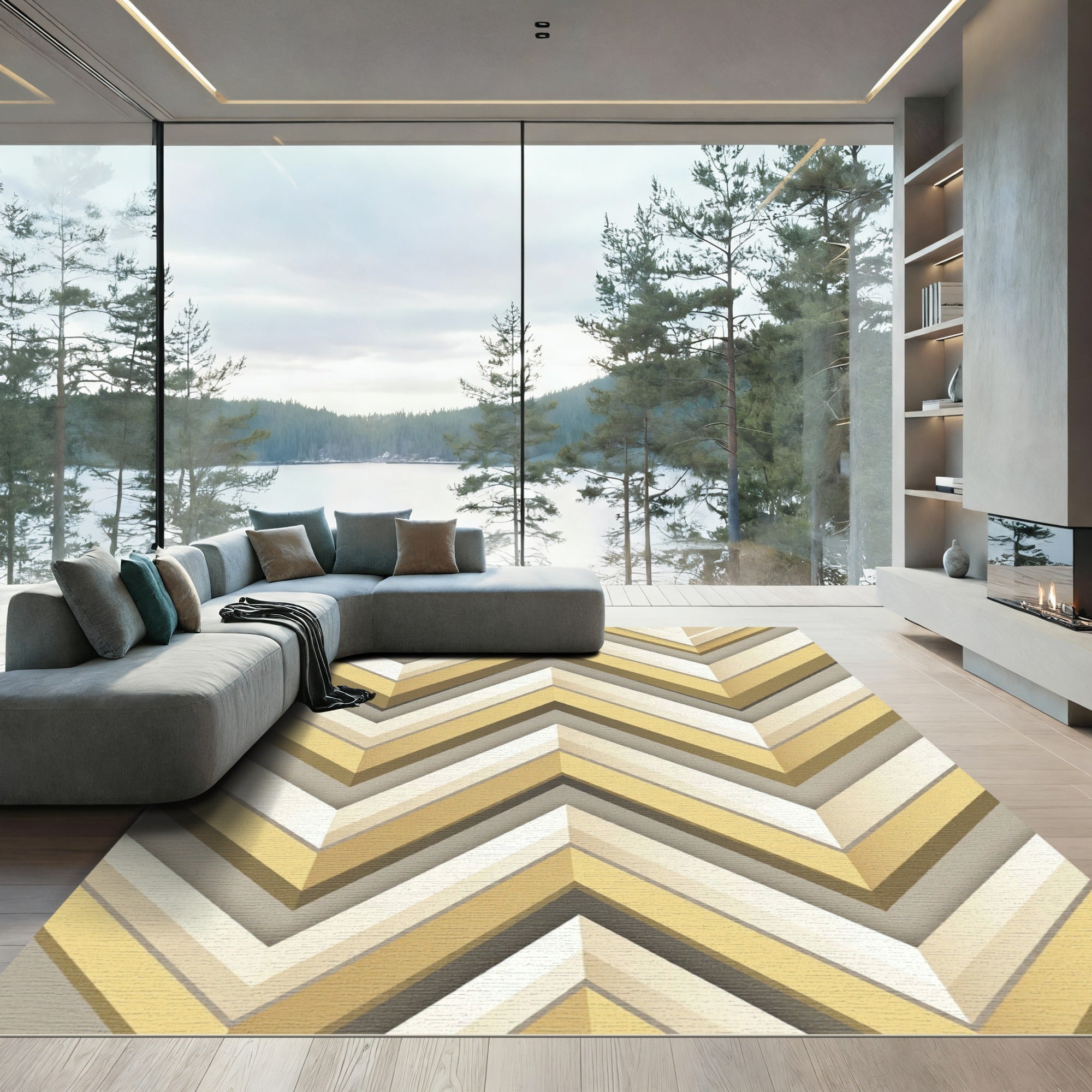 Golden Beige Chevron Layers Rug