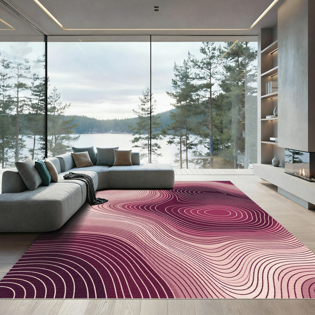 Deep Pink Topographic Contour Rug