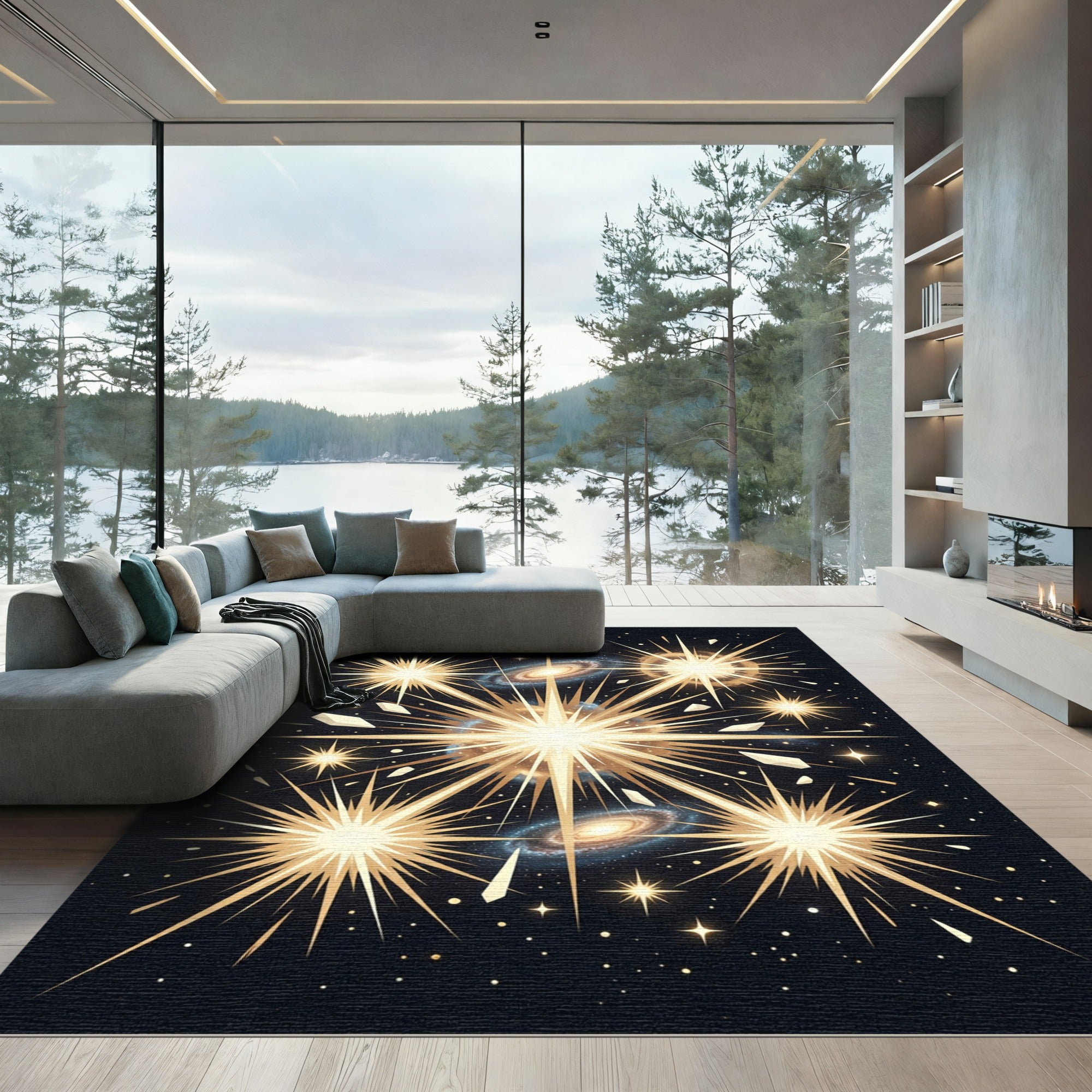 Golden Starburst Galaxy Cosmic Explosion Rug