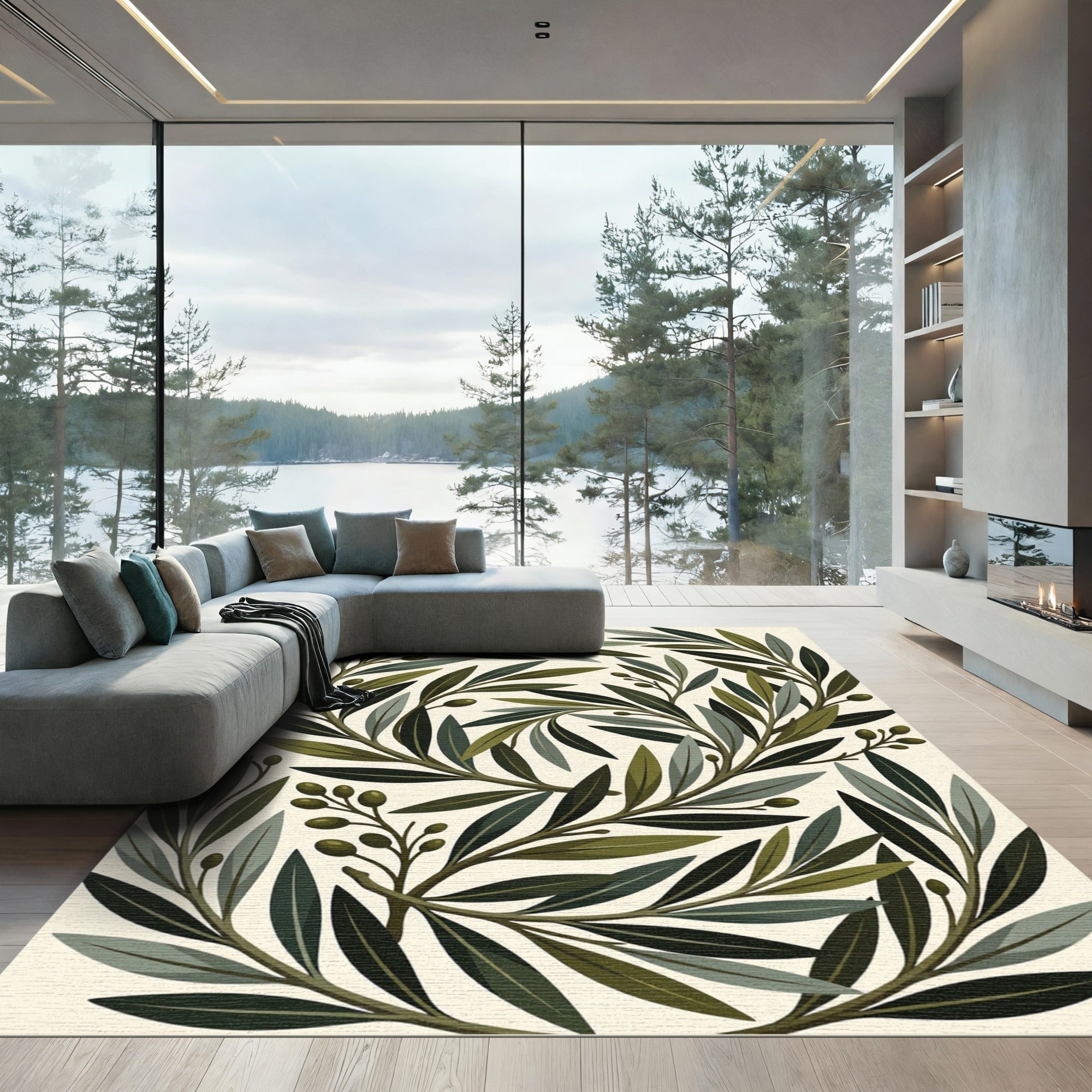 Sage Green Olive Branch Botanical Rug