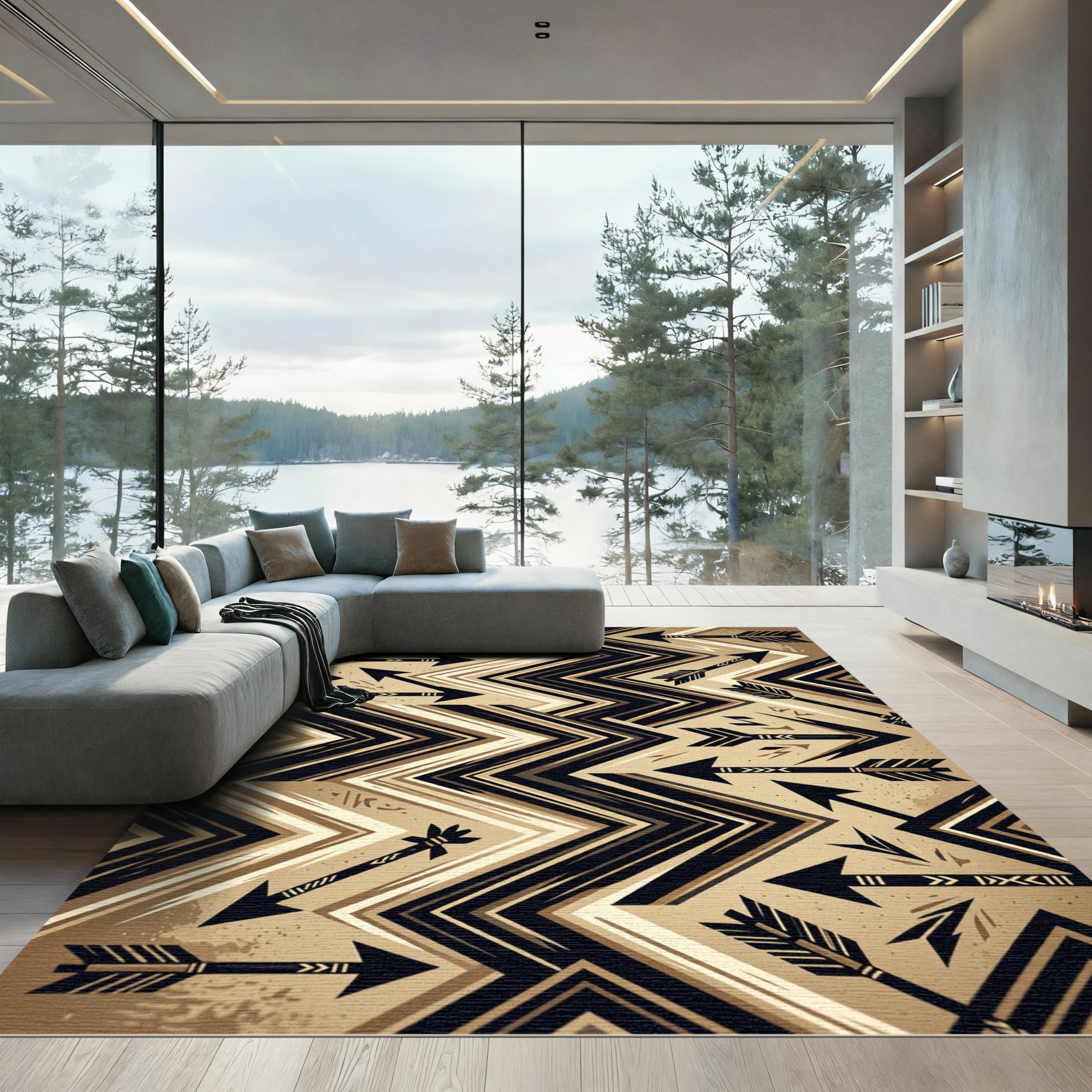 Tribal Black Arrow Geometric Chevron Rug