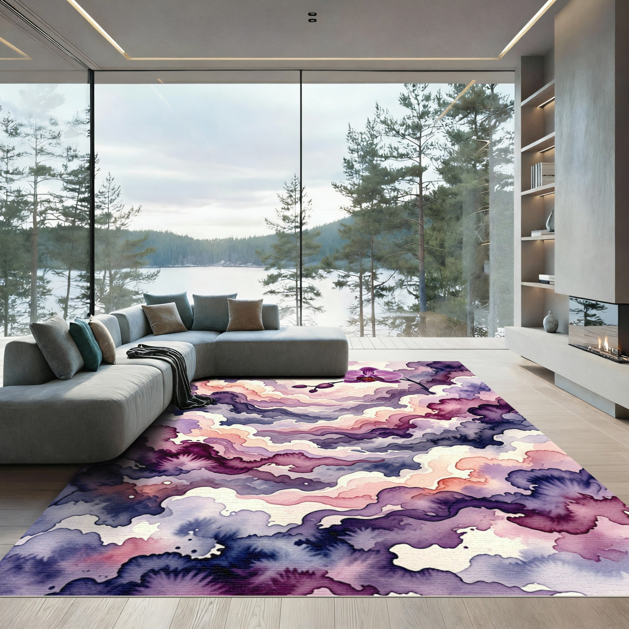 Ethereal Purple Orchid Watercolor Clouds Rug
