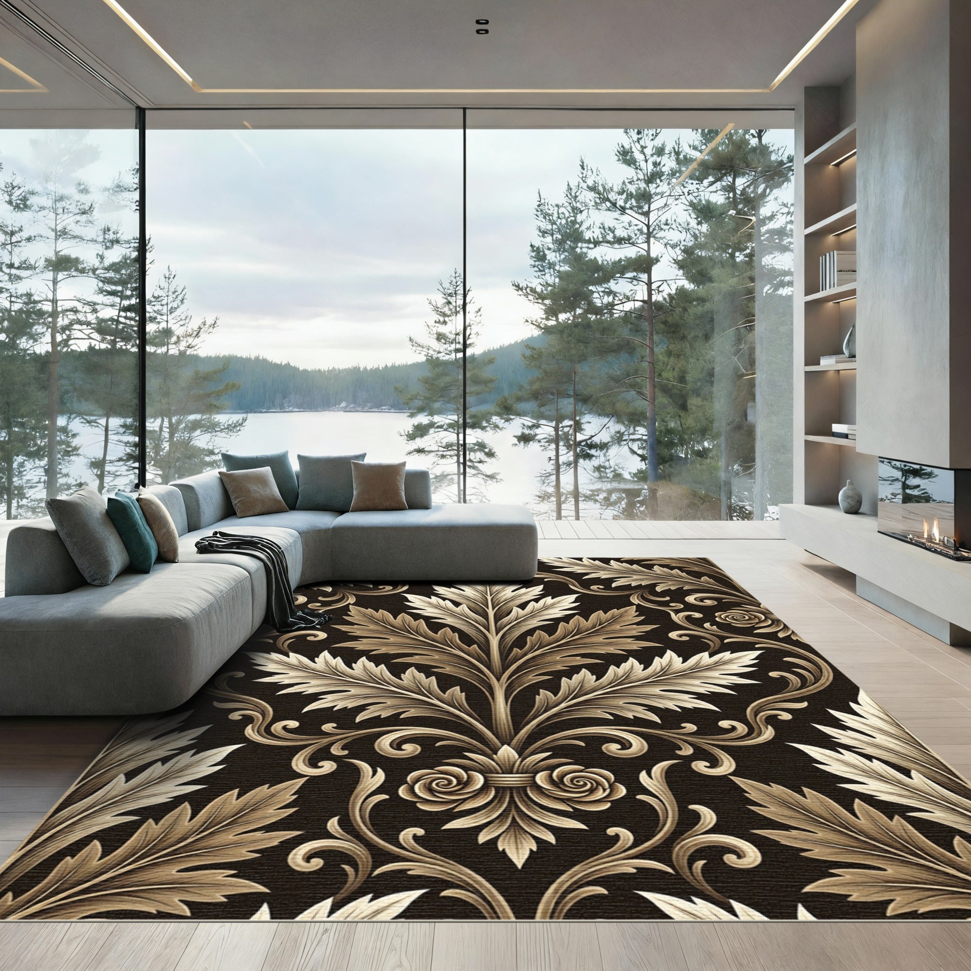 Ornate Gold Acanthus Vine Rug