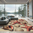 Coastal Starfish and Seashell Illustration Rug
