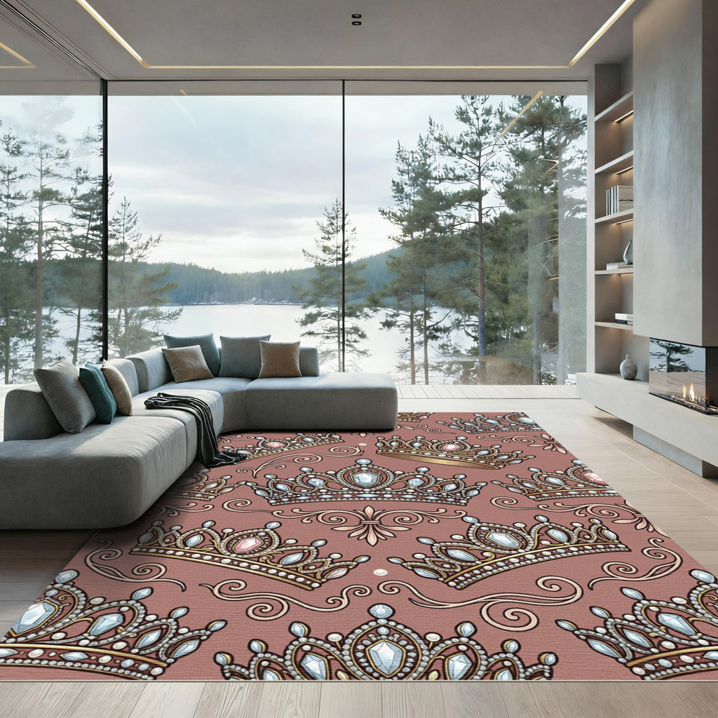 Royal Jeweled Crown Medallion Arrangement Rug