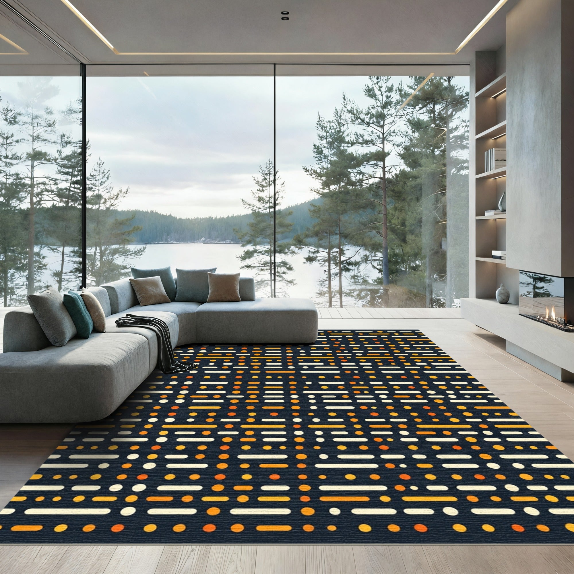 Orange White Dot Dash Array Rug