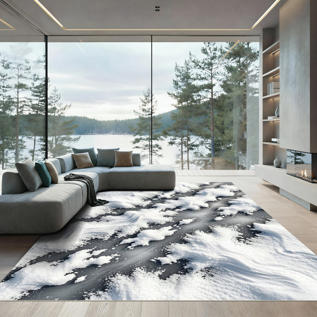 Abstract White Frozen Snow Drift Rug