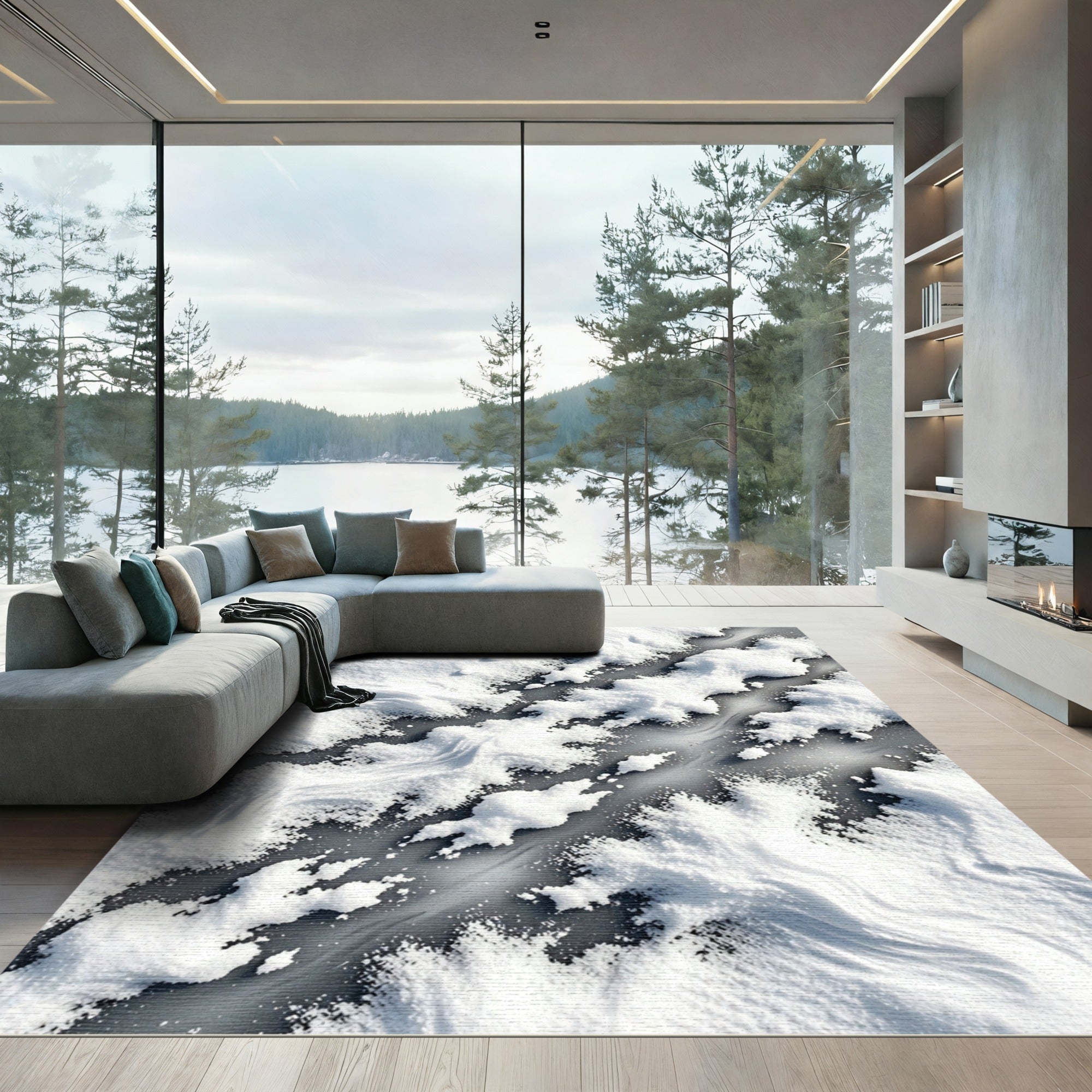 Abstract White Frozen Snow Drift Rug
