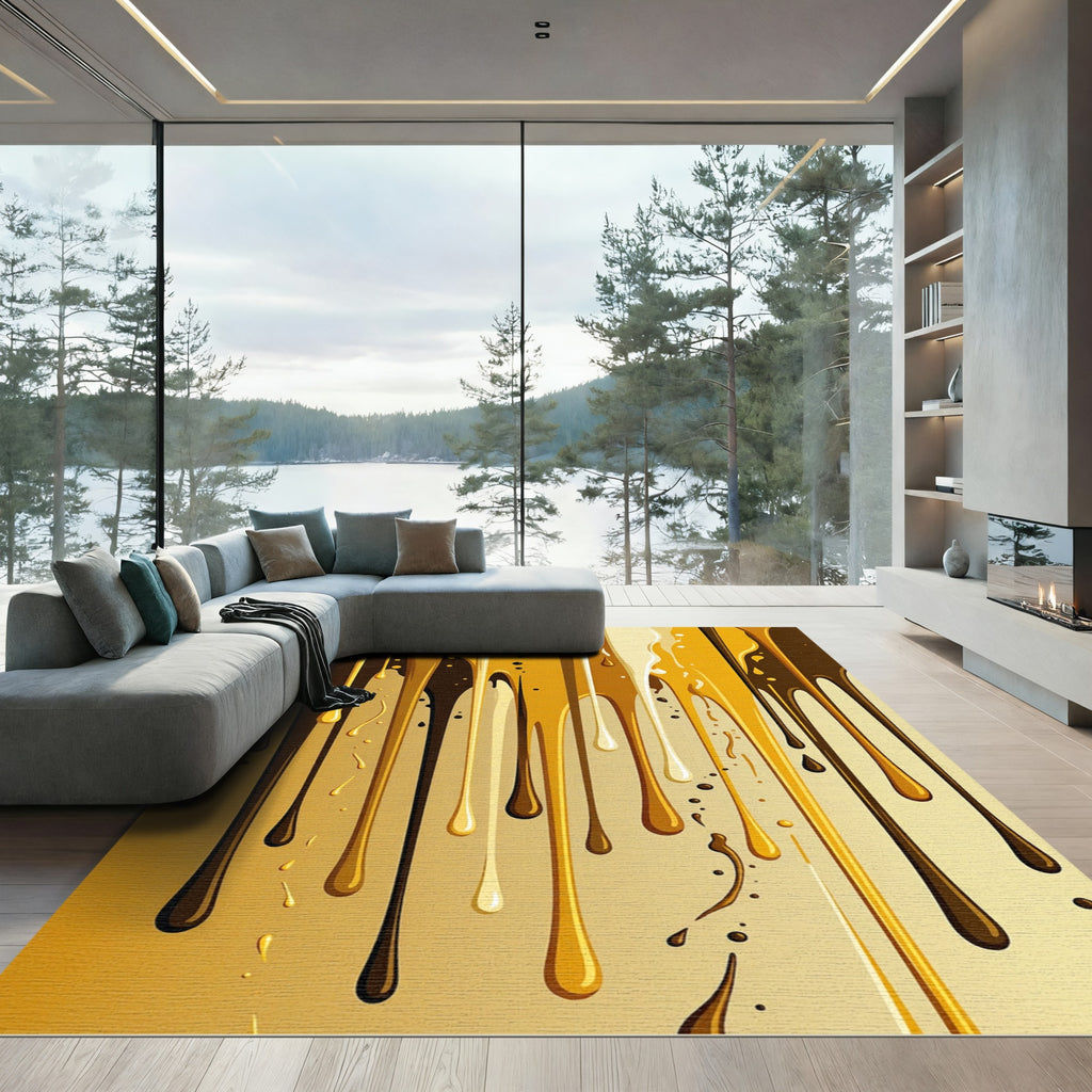 Liquid Gold Dark Chocolate Drip Abstract Rug