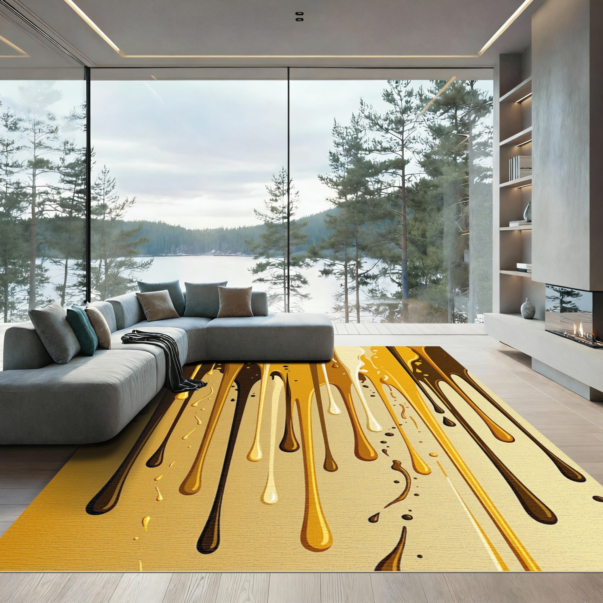 Liquid Gold Dark Chocolate Drip Abstract Rug