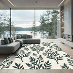 Dark Green Botanical Branch Arrangement Rug