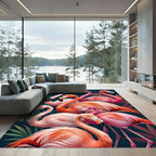 Pink Flamingo Tropical Foliage Flock Rug