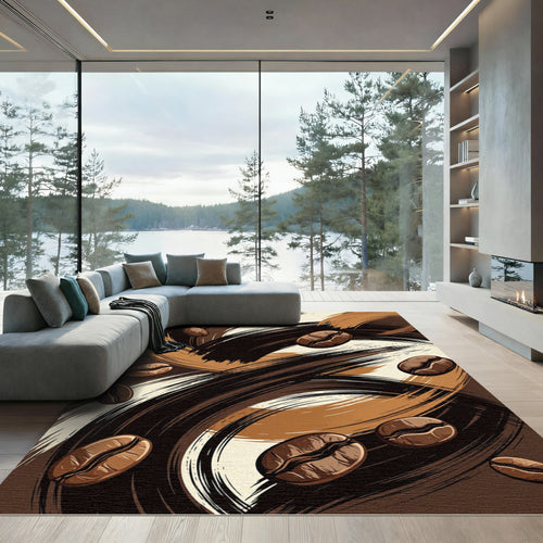 Abstract Coffee Bean Swirl Art Rug