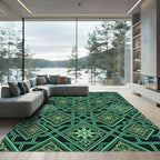 Emerald Geometric Lattice Floral Tile Rug