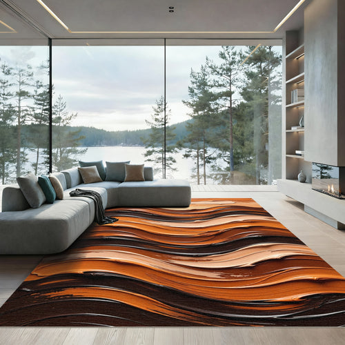 Abstract Earthy Swirls Wavy Texture Rug