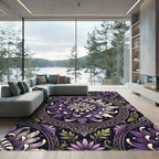Elegant Purple Chrysanthemum Medallion Circular Art Rug