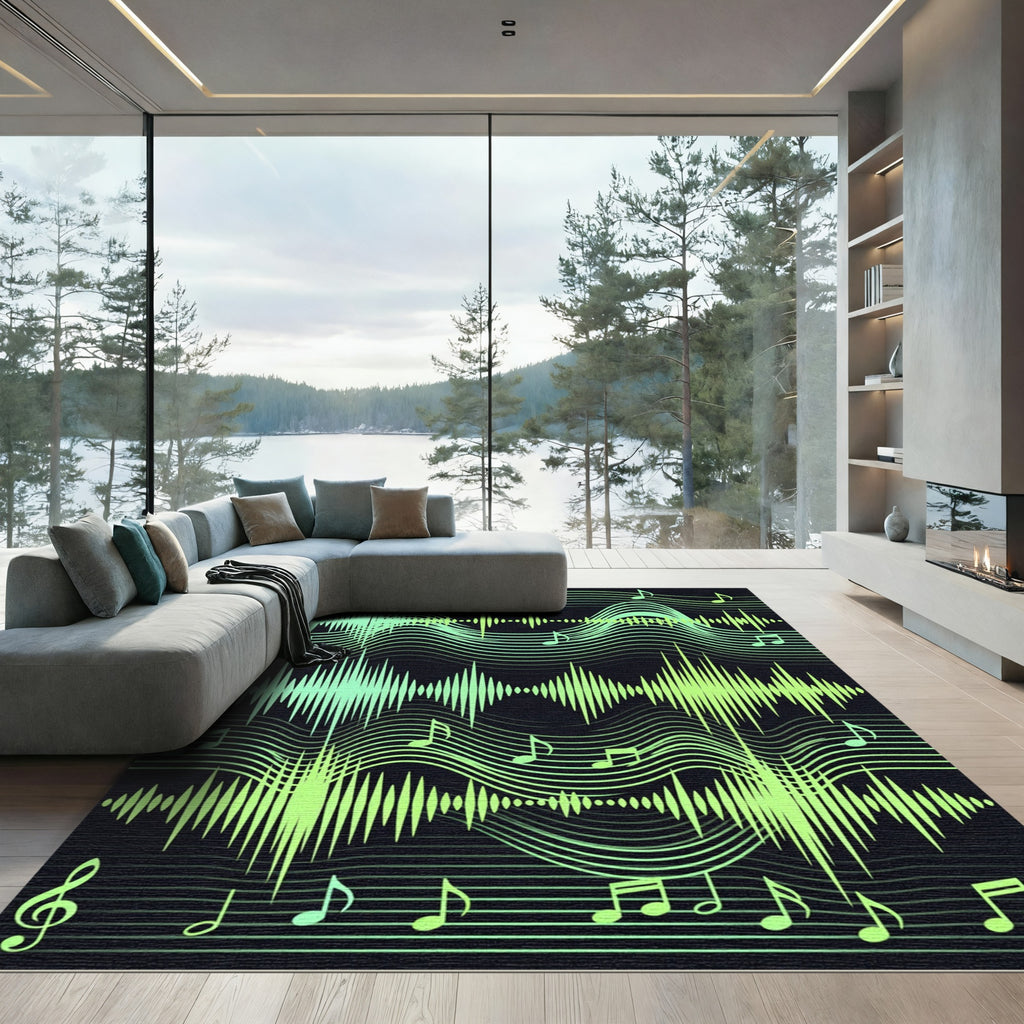 Green Musical Wave Form Rug