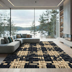 Modern Black and Beige Woven Grid Rug