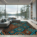 Earthy Teal Floral Damask Medallion Rug