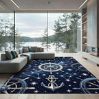 Nautical Starry Night Ships Wheels Anchors Rug