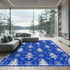 Classic Blue White Foliage Forest Rug