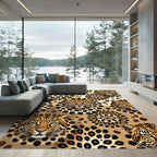 Golden Leopard Face and Rosette Tapestry Rug