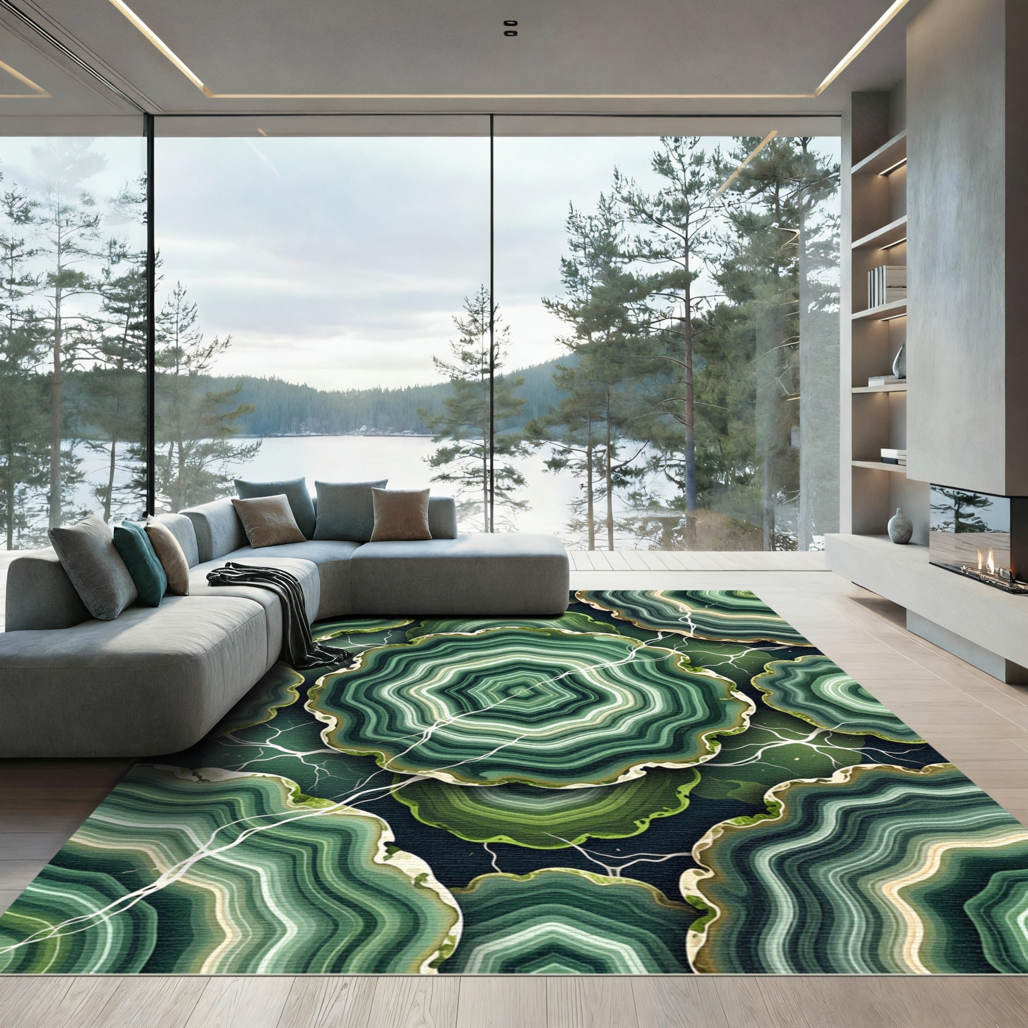 Deep Green Agate Swirl Band Rug