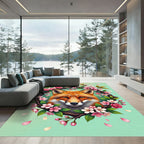 Artistic Fox Portrait with Cherry Blossoms Rug