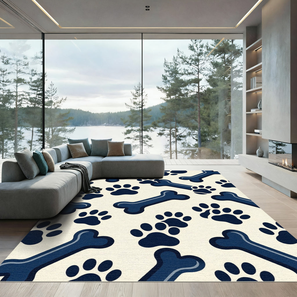 Navy Bone and Paw Minimalist Rug