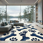 Navy Bone and Paw Minimalist Rug