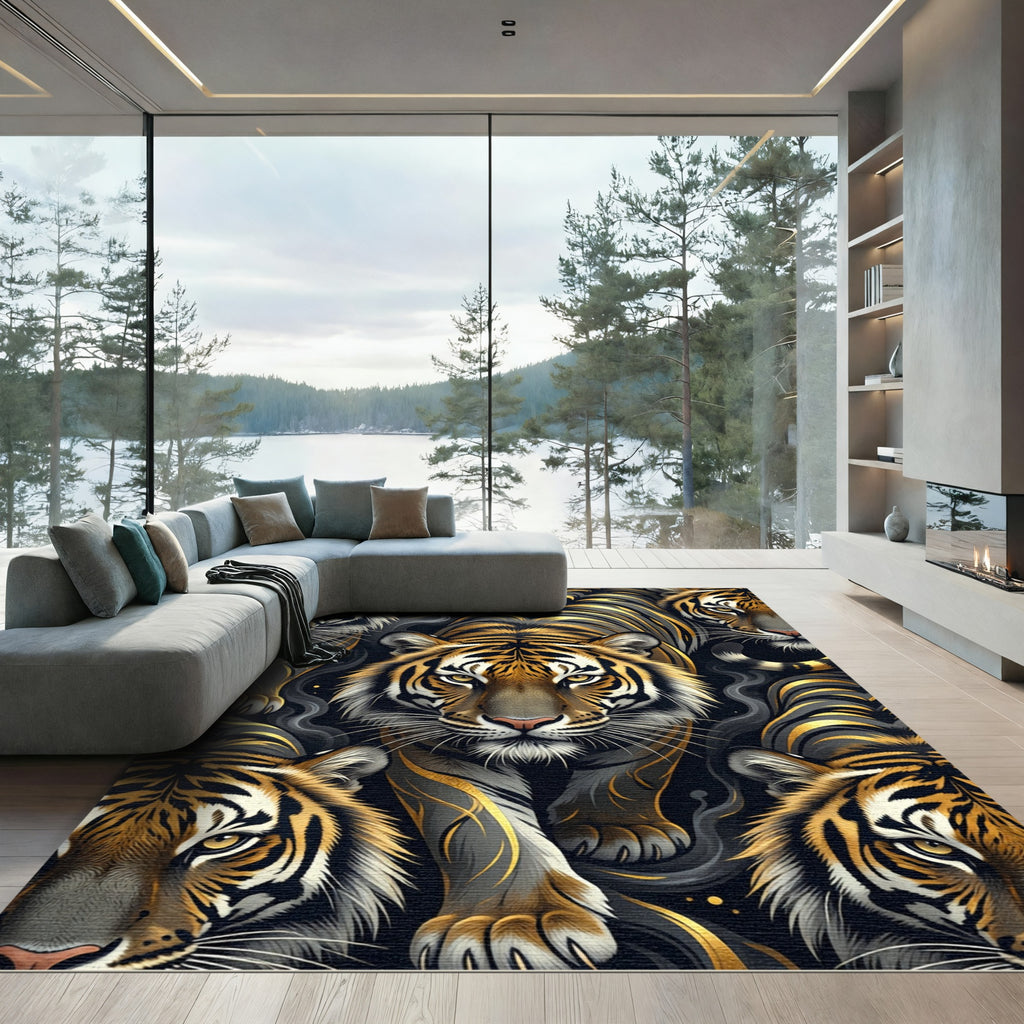 Majestic Golden Tiger Smoke Art Rug