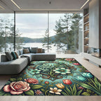 Sage Floral Medallion Antique Rose Bloom Rug