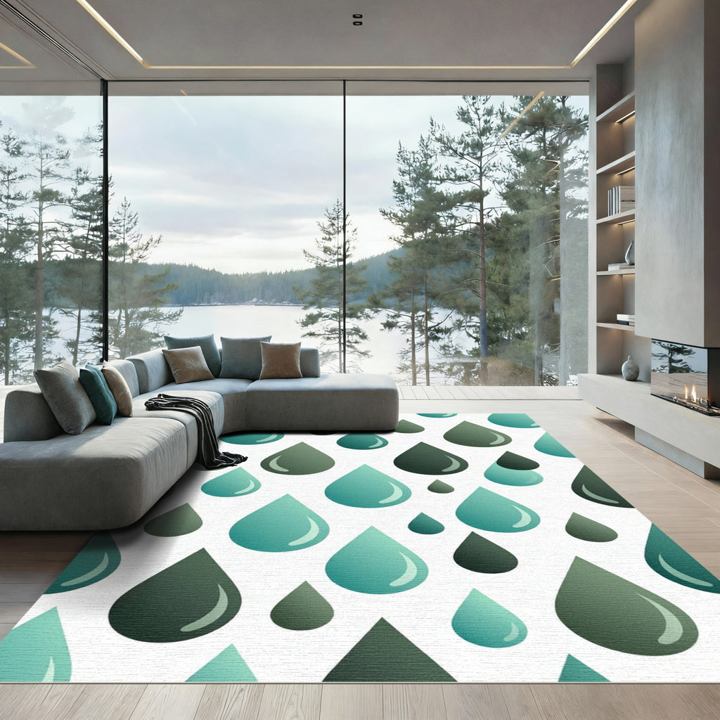 Teal and Gray Droplet Pattern Rug